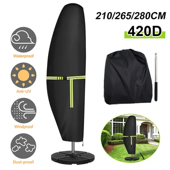 Чехол для зонта для патио из водонепроницаемой ткани Оксфорд 420D, открытый консольный чехол для зонта с застежкой-молнией, флуоресцентная лента, ветрозащитный