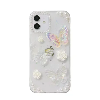 Чехол для телефона с бабочкой с 3D жемчугом для Iphone 11 12 13 14 Pro Max Mini XS XR 7 8 Plus SE iPhone