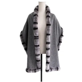 шарф из меха шиншиллы, женские зимние осенне-весенние обертывания, шерстяные женские модные серые обертывания S14